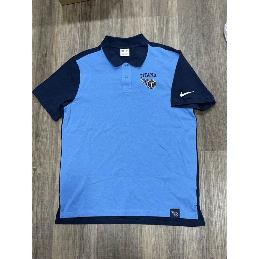 Nike Tennessee Titans NFL Polo Shirt Mens Large Blue Navy Colorblock Cotton L